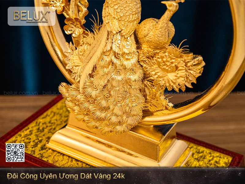 Tượng Đôi Công Uyên Ương Dát Vàng 24k